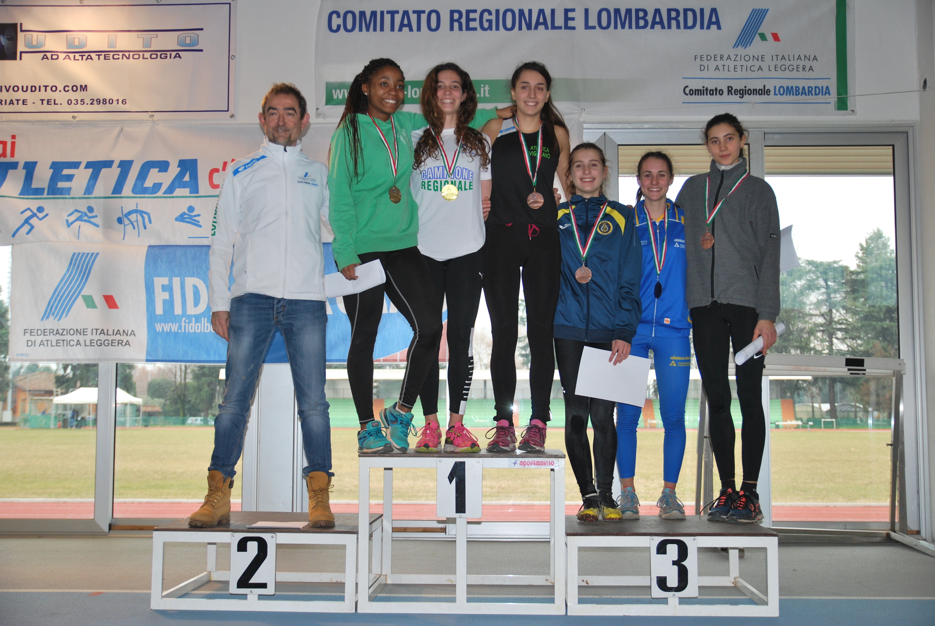 Il podio Allieve con Alice Facco (1° posto), Rebecca Abbate (3° posto) e Cecilia Muscarella (4° posto)